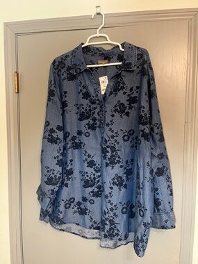 Style & Co. Blue Floral Print Button-Front Blouse